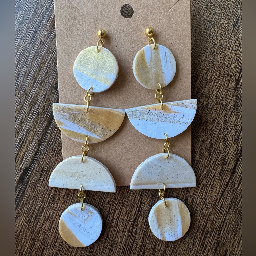 SALE: Gold and white clay earrings